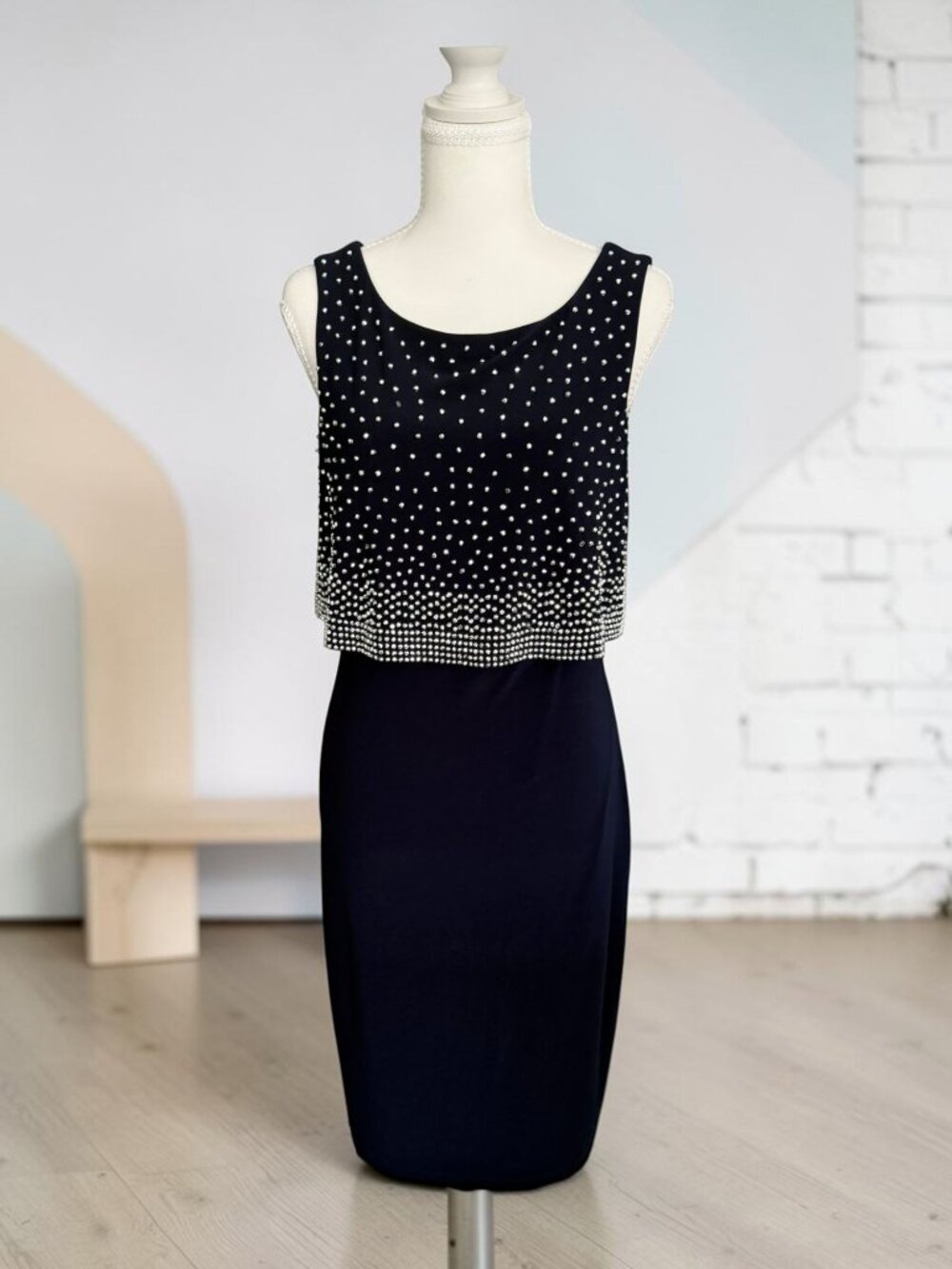 JOSEPH RIBKOFF Navy Silver Shine Stretch Cocktail Dress Size 8